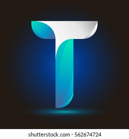 Letter T icon and logo template.  New design and elegant typographic concept. twisted, gradient blue and green with white line