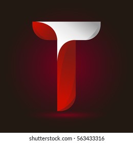 Letter T icon and logo template.  New design and elegant typographic concept. twisted, red and white