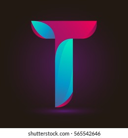 Letter T icon and logo template.  New design and elegant typographic concept. twisted, gradient red and blue