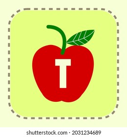 letter T with the image of an apple. can be used for stickers and children's learning.