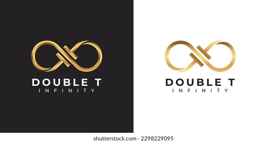 Letter T Infinity Logo design and Gold Elegant Luxury symbol for Business Company Branding and Corporate Identity