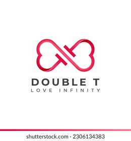 Diseño del logotipo de la letra T infinita y símbolo de amor infinito para el concepto de citas de boda y caridad de San Valentín