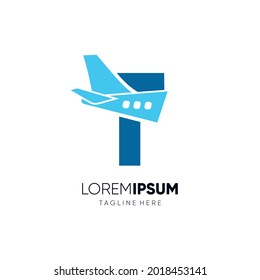 Letter T Initial Airplane Tail Logo Design Vector Graphic Icon Emblem Illustration