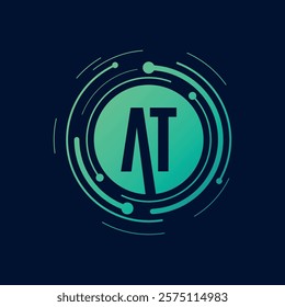 Letter A T Initial Cyber Multimedia Logo