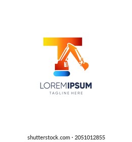 Letter T Initial Excavator Logo Design Vector Icon Graphic Illustration Background Template