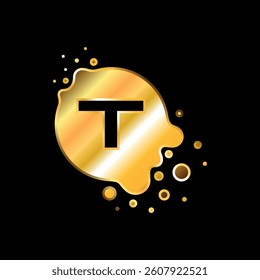 Letter T Initial Gold Color Liquid Bubble Modern Logo