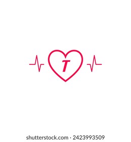 Letter T initial logo in a heart icon with a pulse wave