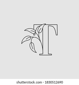 Letra T Icono de logotipo inicial Monograma Naturaleza deja diseño de plantilla