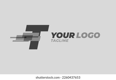 letter T initial monochrome pixel digital vector logo design