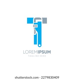 Letter T Initial Pipe Wrench Logo Design Vector Icon Graphic Emblem Illustration