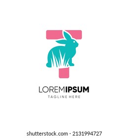 Letter T Initial Rabbit Logo Design Vector Icon Graphic Illustration Background Template
