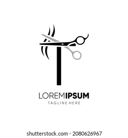 Letter T Initial Scissor Logo Design Icon Graphic Emblem Illustration Background Template