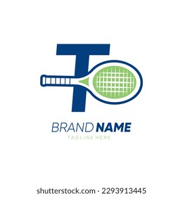 Letter T Initial Tennis Racket Logo Design Vector Icon Graphic Emblem Illustration