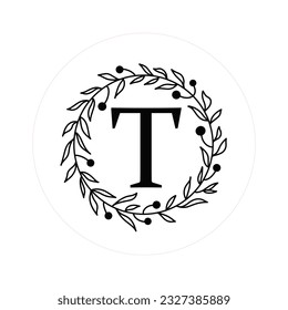 Letter "T" Initials with Round Floral Frames, Vector Monogram Logo, Cricut File