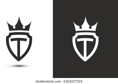 letter T initials signature logotype. Elegant logo icon vector design. Luxury shield crown sign. 