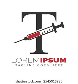 Letter T Injection Logo Design. Alphabet T Syringe icon illustration