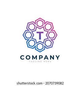 Letter T Inside Hexagon Shape Logo Design Template Element