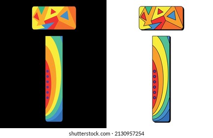 Letter T. Isolate symbol or icon or logo made up of different elements in different colors. Creative Letter T for ABC icons, logos, software, education or erudition, app interface, kids game