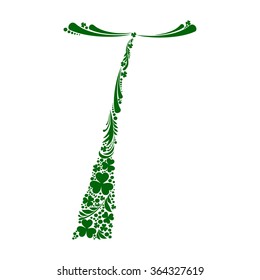 Letter T isolated on white. Green letter of a St. Patrick's Day.  Alphabet Set. Vector Illustration
