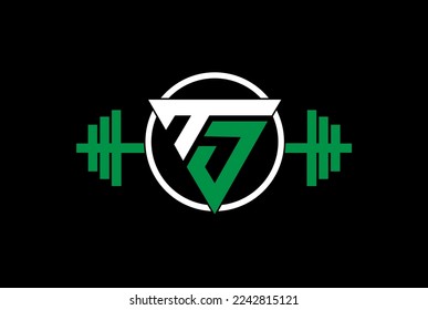 Letter T J bodybuilder fitness logo design vector, gym and fitness logo with letter T, J or TJ