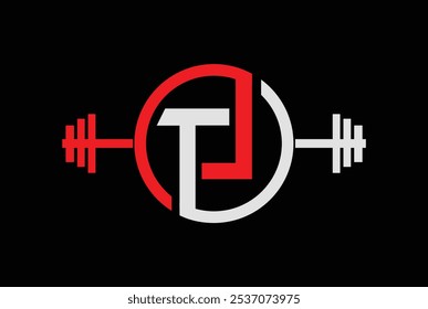 Letter T, J, JT OR TJ Logo With Barbell. Fitness Gym Logo Vector.