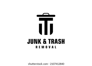 Letter T for junk removal logo design, environmentally friendly garbage disposal service, simple minimalist design.