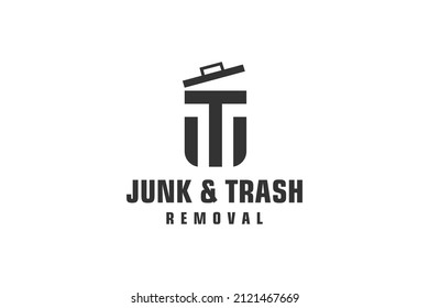 Letter T for junk removal logo design, environmentally friendly garbage disposal service, simple minimalist design.