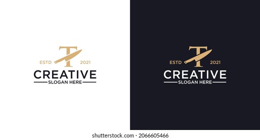 Letter T knife logo designs