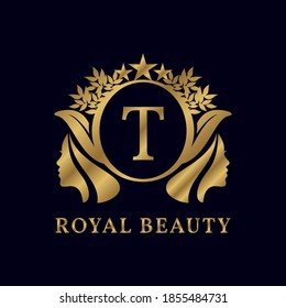 letter T with ladies face luxurious alphabet for bridal, wedding, beauty care logo, personal branding image, make up artist, or any other royal brand and company