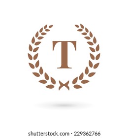 Letter T laurel wreath logo icon design template elements 