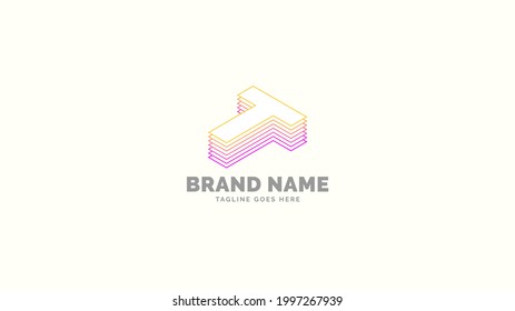 letter T layered trendy outline abstract logo vector design