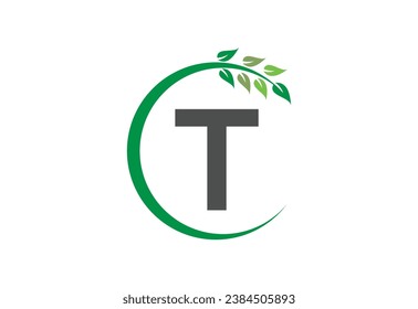 Símbolo de diseño de icono del logotipo de crecimiento de la hoja de letra T
