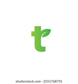 Letter T leaf icon flat vector design