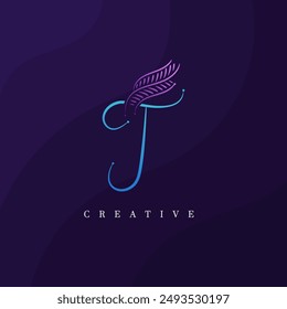 Letter T leaf logo for beauty, fashion, and cosmetics. Beautiful Floral T Botanical Logo