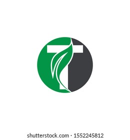 Letter t Leaf Logo Design Vector