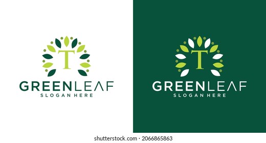 Letter t leaf logo design