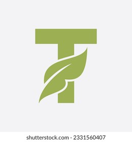 Letter T Leaf Logo. Eco Farm Logotype Vector Template. Organic Symbol