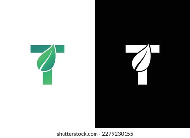 Letter T leaf logo icon design template vector. Symbol, alphabet, botanical, natural T letter logo design.