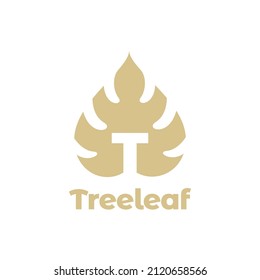 letter T with leaf maple logo design, vector graphic symbol icon illustration