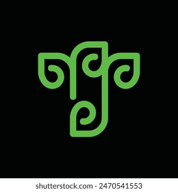 Letter T Leaf Nature line modern simple logo, logo on black background
