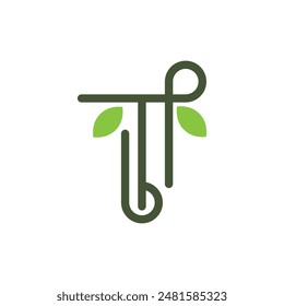 Letter T Leaf Simple Line Business Icon Creative Design Logo