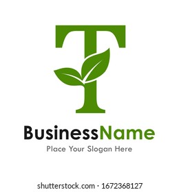 Letter T with leaf vector logo template. Suitable for business, web, natural and design