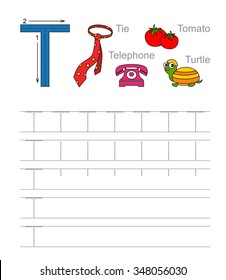 Letter T. Learn handwriting.