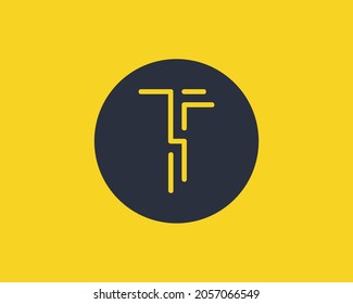 Letter T line art logo design initial concept vector. Letter T in a circle made with lines in line art logo style.