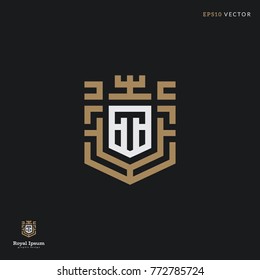 Letter "T" line logo. Royal goemetric frame illustration. Eps10 vector