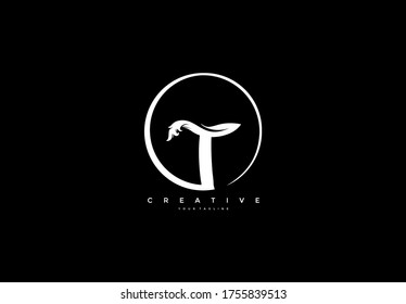 Letter T Linked Abstract Monogram Rounded Shape Leaf  Logotype