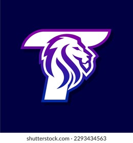 Letter T Lion Logo Design, Gaming Sport Icon