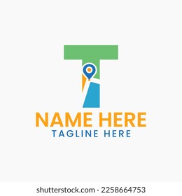 Letter T Location Logo Concept With Gps Symbol, Pin Icon Template