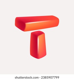 Letter T logo 3D render in cartoon cubic style. Cubic vector illustration. Impossible isometric shapes. Perfect for futuristic banner, optical illusion branding, kids labels, cute birthday posters.