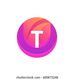 Letter T logo abstract circle shape element. Vector round company icon sign.